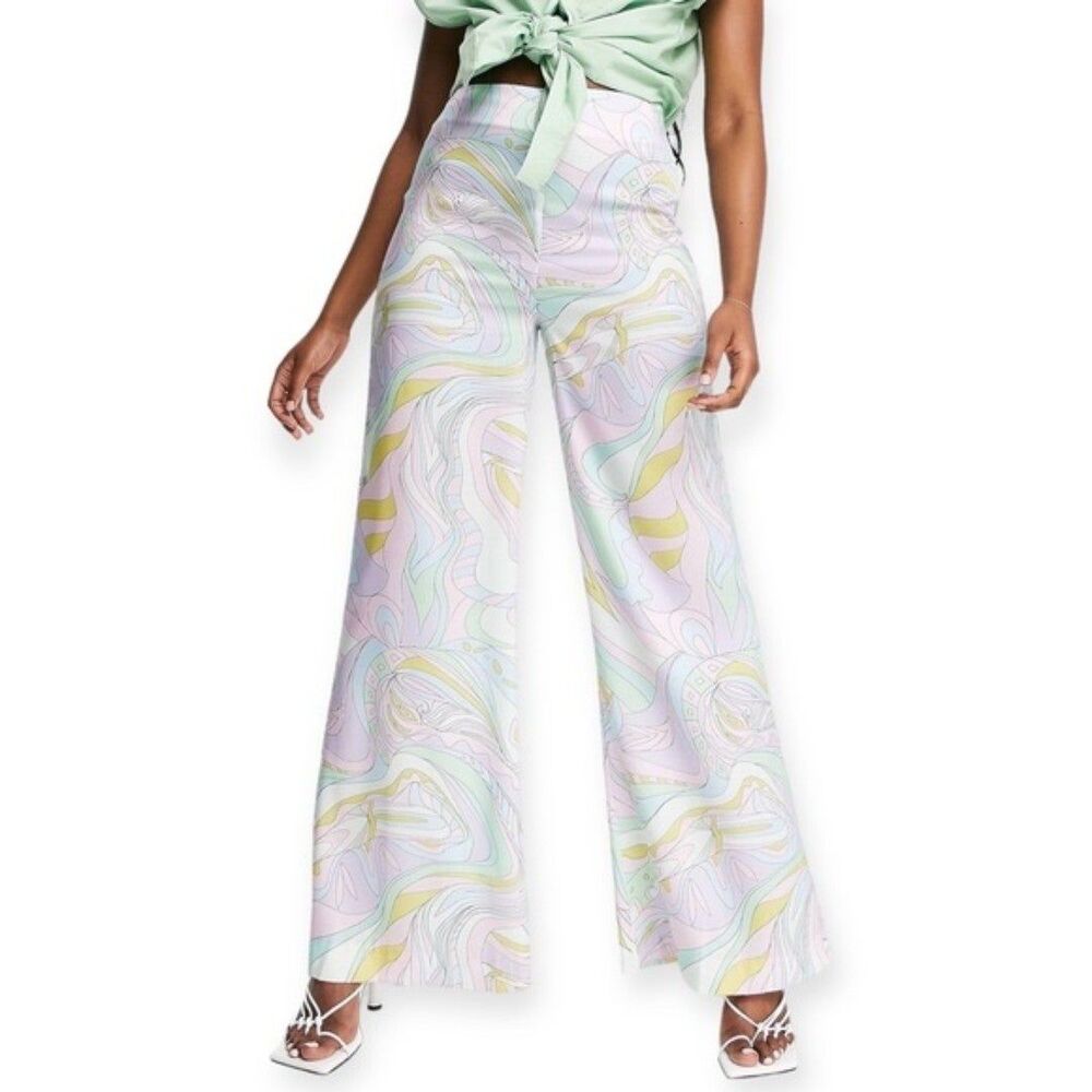 Asos Design Satin Clean Flare Pants in Paisley Print